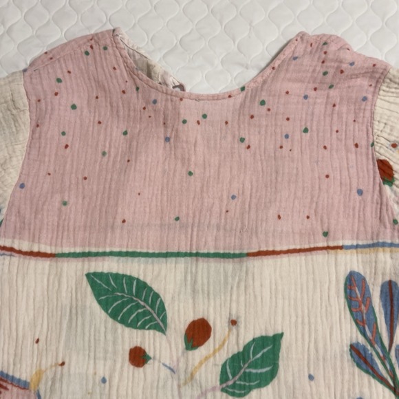 Sz 10 Girls Fabula Pink Garden Flower Butterfly Shirt Top Muslin Cotton Tie Back - Picture 2 of 11